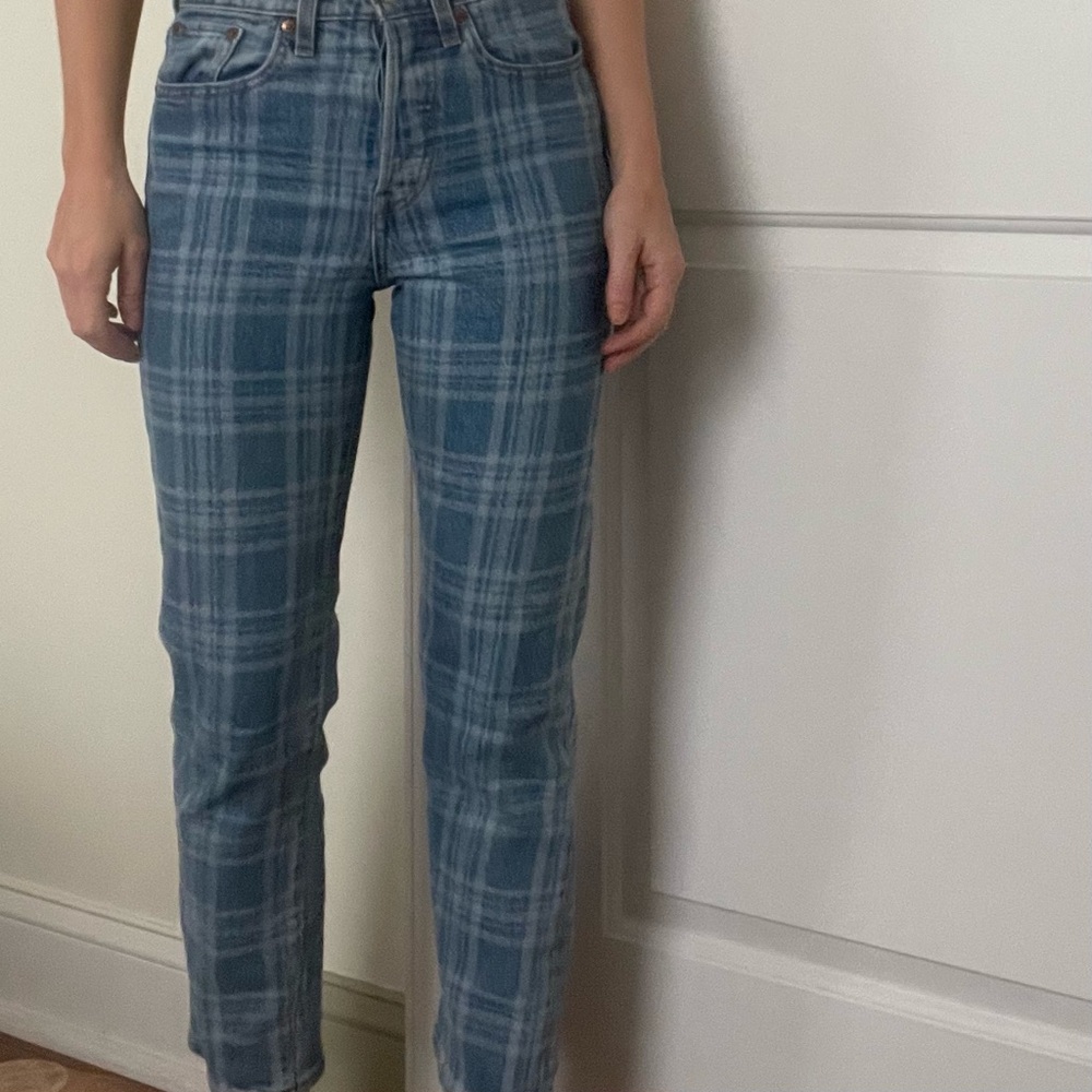 Plaid Straight Leg Cropped Levi Jeans